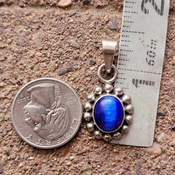 Southwestern 925 sterling silver vintage blue cat's eye necklace pendant - Picture 16 of 16
